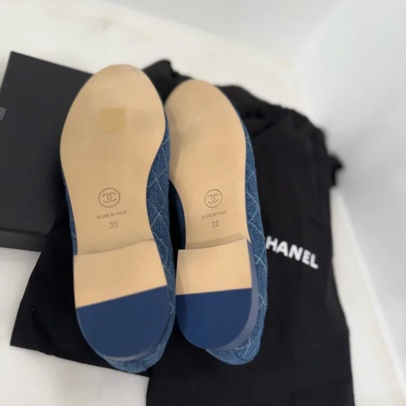 CHANEL Denim Quilted Ballet Flats in Deep Blue - Picture 2 of 7